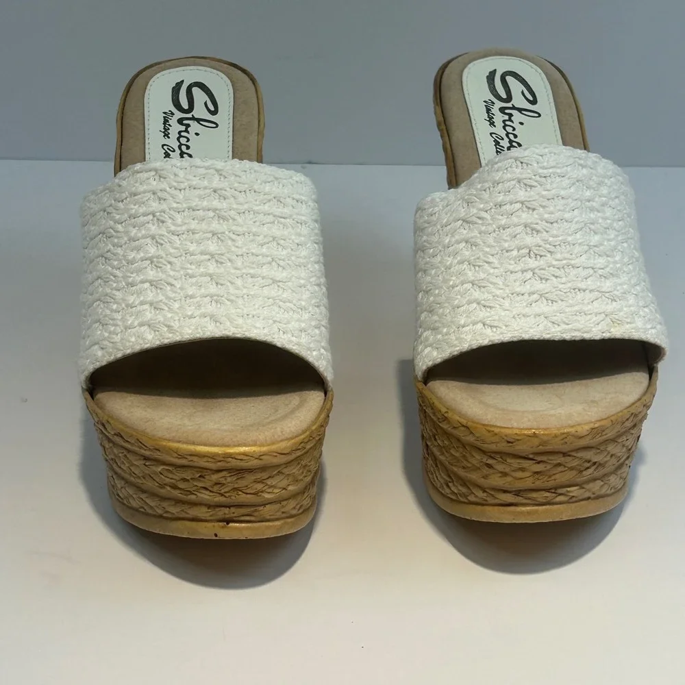 Sbicca Vintage Collection White Woven Platform Wedge Slide Sandals Womens 9 Boho